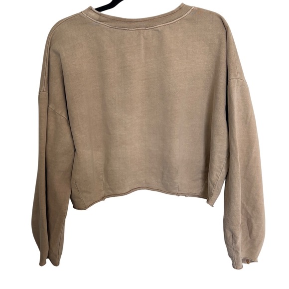 Urban Outfitters Tan Cropped Oversized Sweatshirt Balloon Sleeve Crew Neck Med - Picture 3 of 8